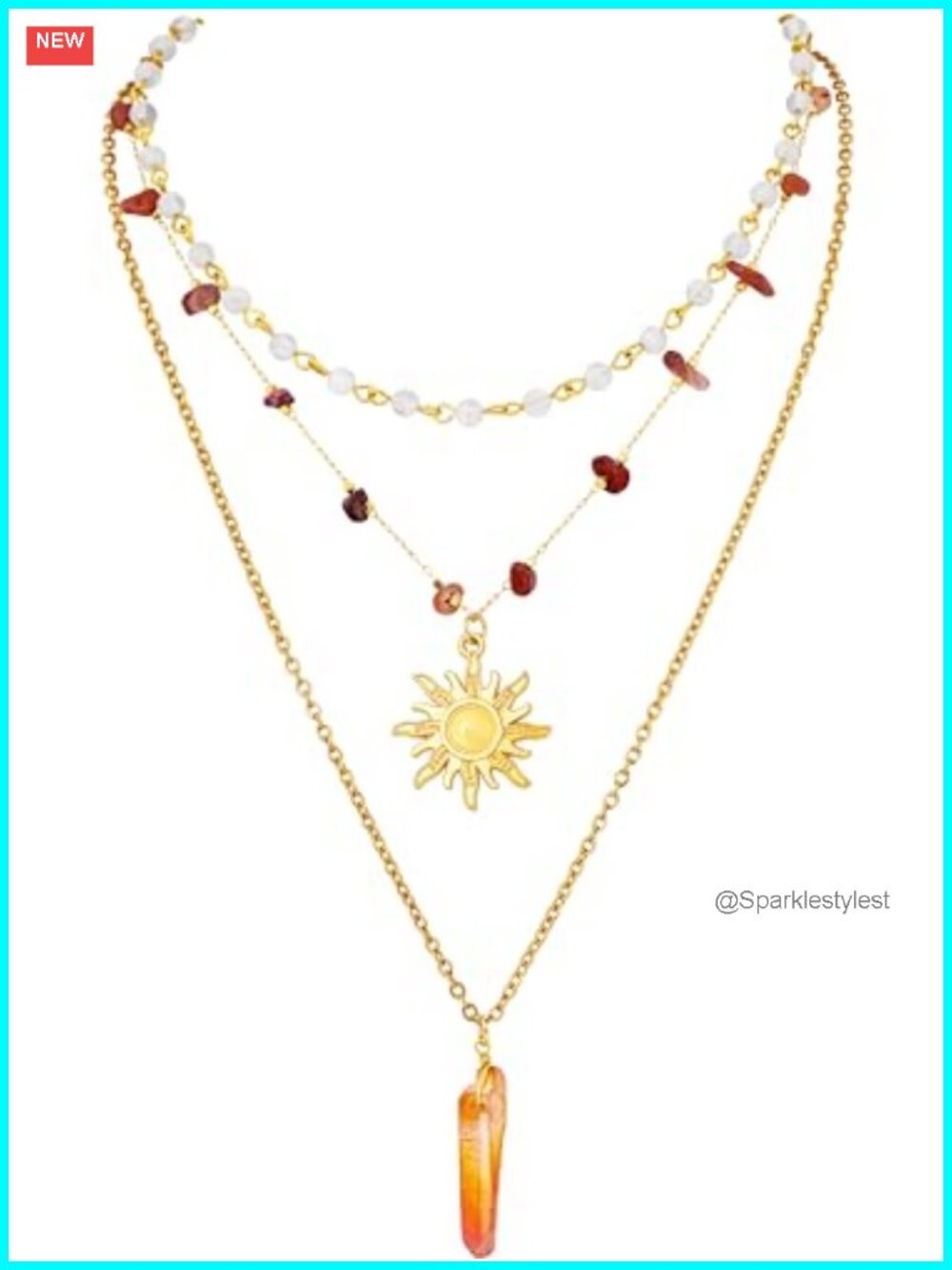 Layered Crystal Sun Necklace Set for Women - Boho Hippie Summer Beach Jewelry